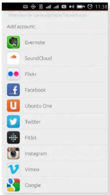 otherwise be spent signing in for each app. Add account: Evernote SoundCloud Flickr Facebook Ubuntu One Twitter Fitbit Instagram Vimeo Google