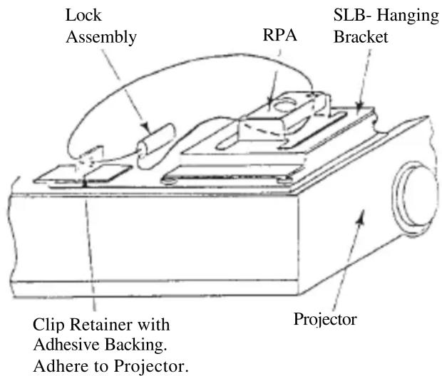 Lock Assembly RPA SLB- Hanging Bracket Clip Retainer with Adhesive Backing. Adhere to Projector. Projector