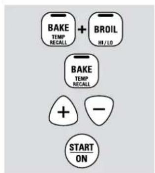 BAKE TEMP RECALL + BROIL HI / LO BAKE TEMP RECALL + - START ON
