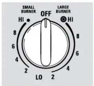 SMALL BURNER OFF LARGE BURNER HI HI 8 8 6 6 4 4 2 2 LO LO