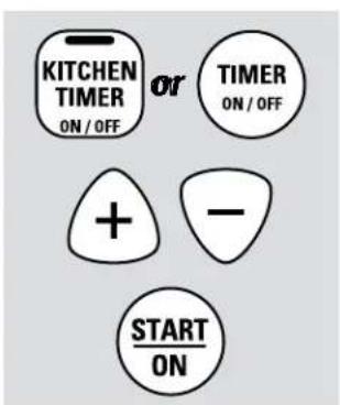 KITCHEN TIMER ON / OFF or TIMER ON / OFF + - START ON