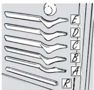 Diagram showing labeled mechanical or electrical components with letters A through R and a circular symbol above the top section.