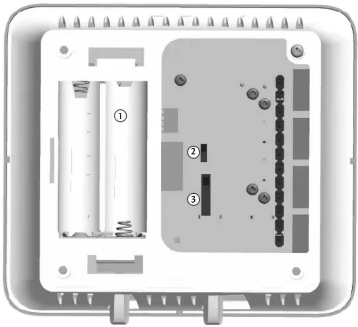 Diagram of an electronic device showing internal components with numbered labels (①, ②, ③) indicating parts of the device.