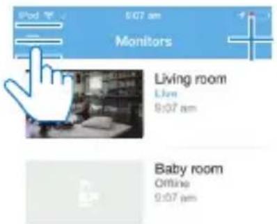 Pod 5:07 am Monitors Living room Live 9:07 am Baby room Offline 9:07 am