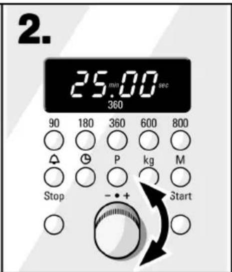 2. 25.00 sec 360 90 180 360 600 800 Stop P kg M - - + Start