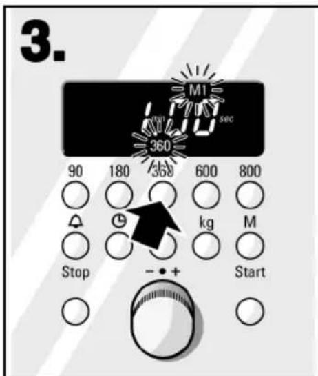 3. M1 360 sec 90 180 360 600 800 Stop - + kg M Start