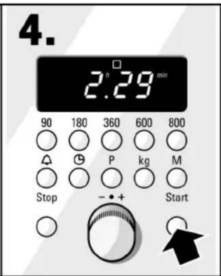 4. 2.29 min 90 180 360 600 800 Stop P kg M - + Start