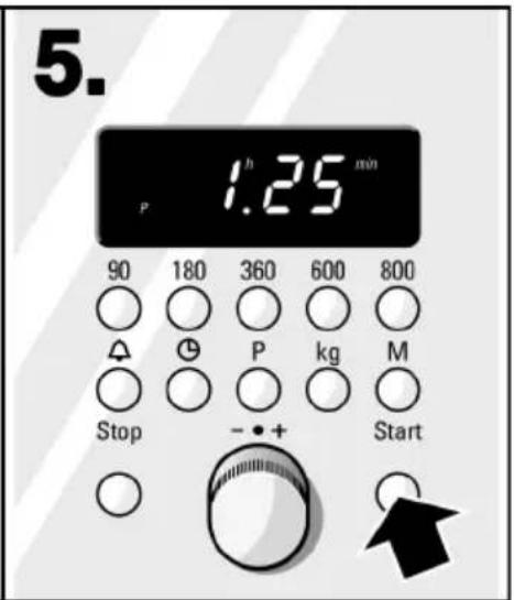 5. P 1.25 min 90 180 360 600 800 Stop P kg M Start - +