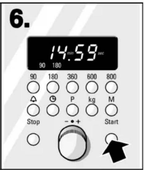 6. 14.59 sec 90 180 90 180 360 600 800 Stop P kg M Start