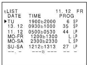 tLIST DATE TIME 11.12 FR ►TU 1900b2000 6 SP 13.12 0930b1000 35 SP 11.12 0500b0530 44 LP MO-FR 1200b1300 L LP MO-SA 2300b2330 L SP SU-SA 1212b1313 27 LP -- - ---b --- -- -