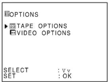 OPTIONS ▶ TAPE OPTIONS ☑ VIDEO OPTIONS SELECT : V v SET : OK
