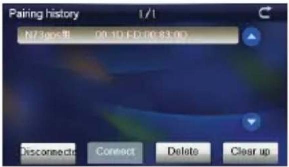 Pairing history 1/1 N73 pixel 00:10 FD:00:83:00 Disconnects Connect Delete Clear up