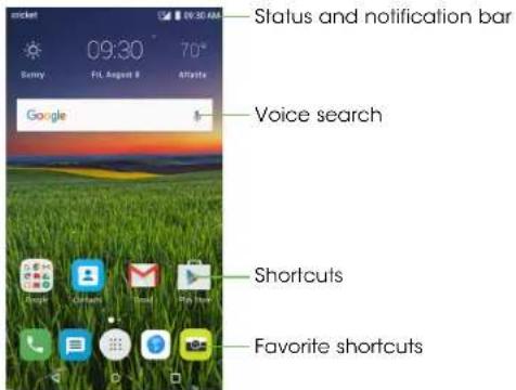 Status and notification bar Voice search Shortcuts Favorite shortcuts