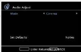 Audio Adjust Movie Cinema Set Defaults Notes Enter ReturnNETBACK