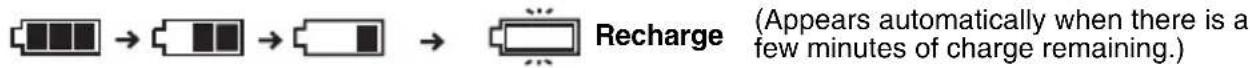 Recharge (Appears automatically when there is a few minutes of charge remaining.)