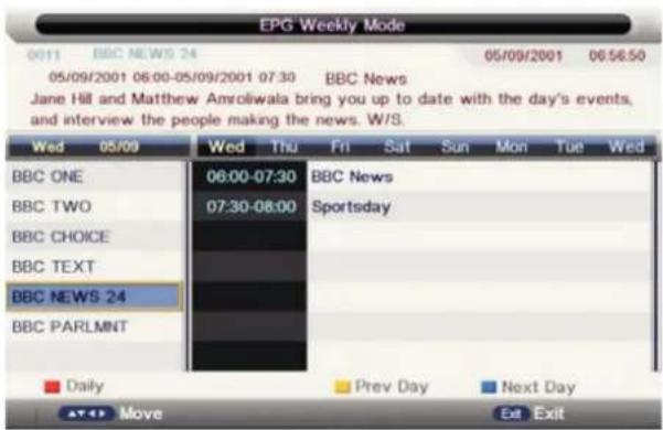 EPG Weekly Mode 0011 BBC NEWS 24 05/09/2001 06:00-05/09/2001 07:30 BBC News Jane Hill and Matthew Amroliwala bring you up to date with the day's events, and interview the people making the news. W/S. Wed 05/09 Wed Thu Fri Sat Sun Mon Tue Wed BBC ONE 06:00-07:30 BBC News BBC TWO 07:30-08:00 Sportsday BBC CHOICE BBC TEXT BBC NEWS 24 BBC PARLMNT Daily Prev Day Next Day Move Exit Exit