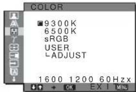 COLOR 9300K 6500K sRGB USER ADJUST 1600 1200 60Hz x