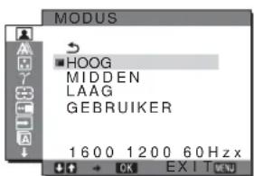 MODUS ■HOOG MIDDEN LAAG GEBRUIKER 1600 1200 60Hz x OK EXIT MENU