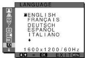 LANGUAGE ENGLISH FRANÇAIS DEUTSCH ESPAÑOL ITALIANO 1600x1200/60Hz