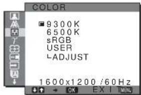 COLOR ■ 9300K 6500K sRGB USER LADJUST 1600x1200 /60Hz