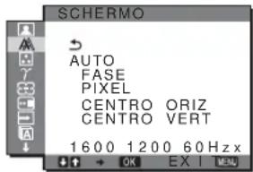 SCHERMO AUTO FASE PIXEL CENTRO ORIZ CENTRO VERT 1600 1200 60 Hz x
