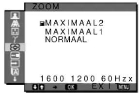 ZOOM ■ MAXIMAAL 2 MAXIMAAL 1 NORMAAL 1600 1200 60 Hz x