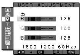 FELHASZNÁLÓ BEÁLLÍTÁS R 128 G 128 B 128 1600 1200 60 Hz x EX I MENÜ