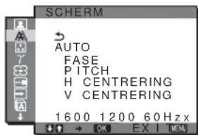 SCHERM AUTO FASE PITCH H CENTRERING V CENTRERING 1600 1200 60 Hz