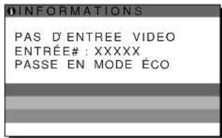 INFORMATIONS PAS D'ENTRÉE VIDÉO ENTRÉE # : XXXXX PASSE EN MODE ÉCO