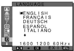 LANGUAGE ■ENGLISH FRANÇAIS DEUTSCH ESPAÑOL ITALIANO 1600 1200 60 Hz x OK EX I MENU