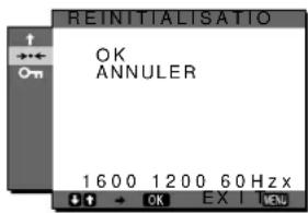 RÉINITIALISATION OK ANNULER 1600 1200 60 Hz x +↑ ← OK EXIT MENU