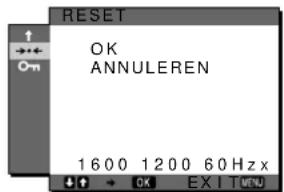 RESET ↑ ←→← O·m OK ANNULEREN 1600 1200 60 Hz x ↓ ↑ ← OK EXIT MENU