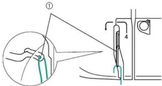 Technical diagram showing a mechanical assembly with labeled parts and a magnified inset view of a tool interacting with a component.