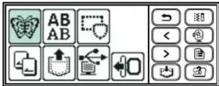 Toolbar with icons and function labels, including butterfly, alphabet, heart, folder, and document symbols