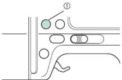 Technical diagram showing a mechanical or fluidic component with labeled parts and numbered marker ①
