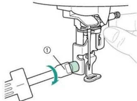 Diagram of a sewing machine needle insertion operation, showing needle positioning and angle adjustment