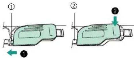 Diagram showing two views of a car body component with numbered parts and directional arrows indicating movement or change.