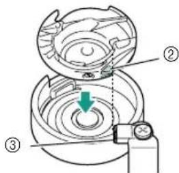 Technical diagram of a mechanical assembly with labeled parts and directional arrow indicating rotation or movement