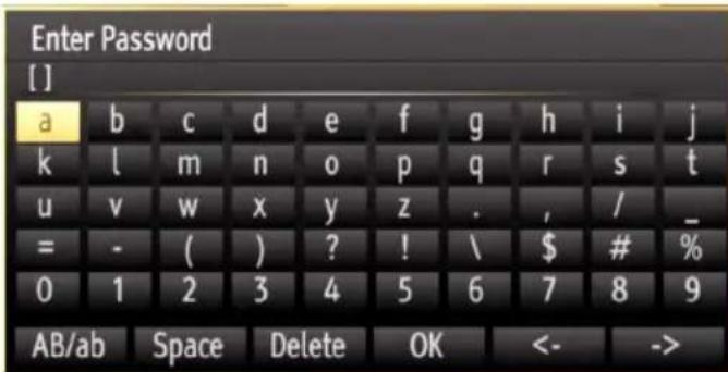Enter Password [ ] a b c d e f g h i j k l m n o p q r s t u v w x y z . , / _ = - ( ) ? ! \ $ # % 0 1 2 3 4 5 6 7 8 9 AB/ab Space Delete OK <- ->