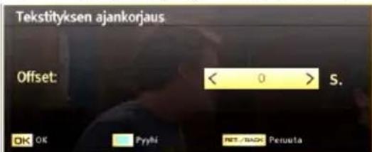 Tekstityksen ajankorjaus Offset: < 0 > S. OK OK Pryki NET_BACK Penuita