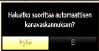 Haluatko suorittaa automaattisen kanavaskannuksen? Kyllä Ei