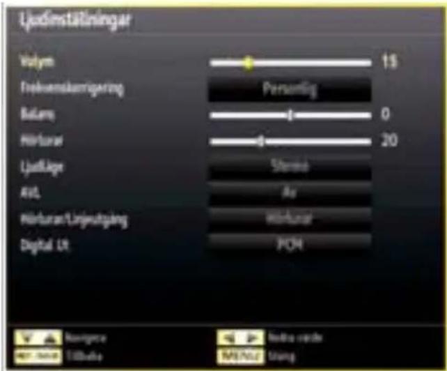 Ljudinställinger Volym 15 Frekuenskennigering Persenting Betam 0 Hirfural 20 Ljudlager Stereo Air Hirfuran/Linjeutgang Wirkural Digital UI PCM Navigare Tilbukka Nelika verde MENUZ Using