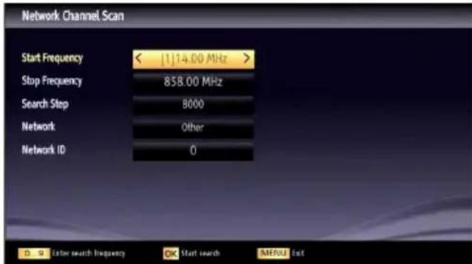 Network Channel Scan Start Frequency < [1]14.00 MHz > Stop Frequency 858.00 MHz Search Step 8000 Network Other Network ID 0