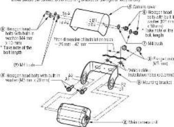 ① Height head with bolt in washer 144 mm 2 x 5 mm Take one of the bolt length ② M drive ③ Height head with bolt in washer 144 mm x 20 mm To 4 -30.7 mm -47 mm Current cover ④ Height head with bolt in washer 200 mm x 100 mm diameter of the bolt length ⑤ M drive ⑥ Height head with bolt in washer 200 mm x 100 mm Molding bracket ⑦ M drive ⑧ Height head with bolt in washer 200 mm x 100 mm