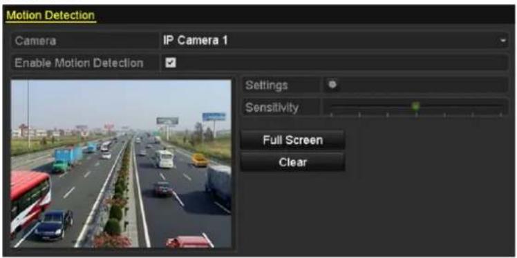 Motion Detection Camera IP Camera 1 Enable Motion Detection Settings Sensitivity Full Screen Clear