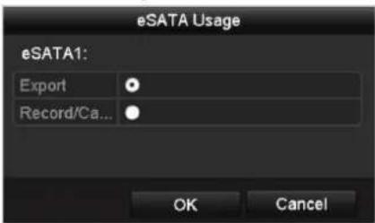 eSATA Usage eSATA1: Export Record/Ca... OK Cancel