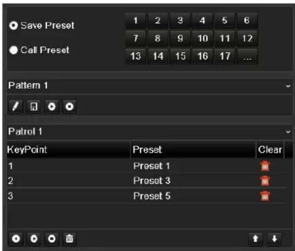 Save Preset Call Preset 1 2 3 4 5 6 7 8 9 10 11 12 13 14 15 16 17 ... Pattern 1 Patrol 1 KeyPoint Preset Clear 1 Preset 1 2 Preset 3 3 Preset 5