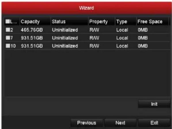 Wizard L... Capacity Status Property Type Free Space 2 465.76GB Uninitialized R/W Local 0MB 7 931.51GB Uninitialized R/W Local 0MB 10 931.51GB Uninitialized R/W Local 0MB Init Previous Next Exit