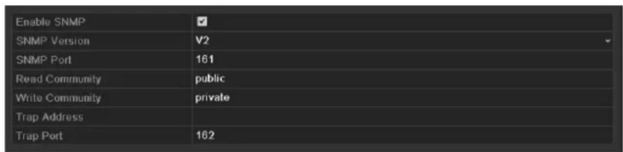 Enable SNMP SNMP Version V2 SNMP Port 161 Read Community public Write Community private Trap Address Trap Port 162
