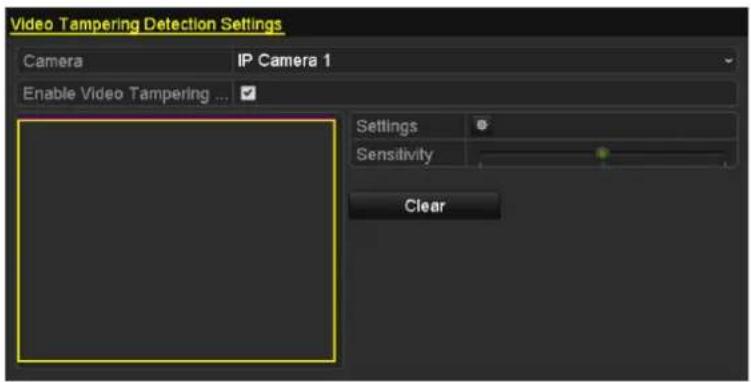 Video Tampering Detection Settings Camera IP Camera 1 Enable Video Tampering ... Settings Sensitivity Clear